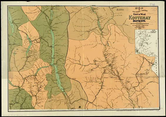 Map of southern portion East & West Kootenay Districts