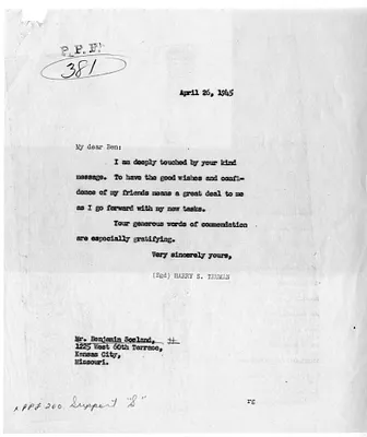 Correspondence Between Benjamin Sosland and President Harry S. Truman