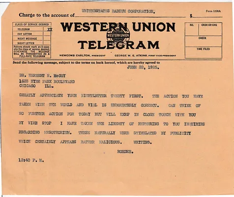 Telegram to Herbert N. McCoy, June 22, 1925