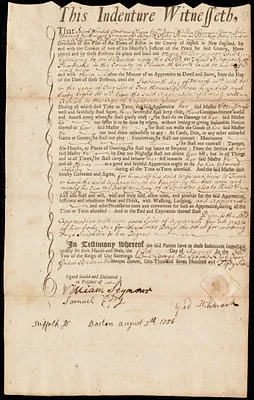 Mary Miller indentured to apprentice with Gad Hitchcock of Pembroke, 5 August 1756