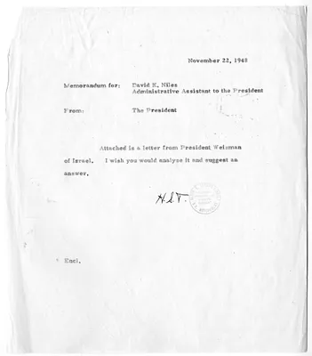 Memorandum from President Harry S. Truman to David Niles