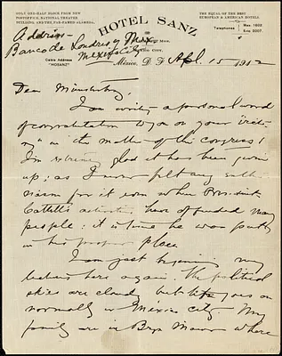 Baldwin, James Mark, 1861-1934 autograph letter signed to Hugo Münsterberg, Mexico City, 15 April 1912