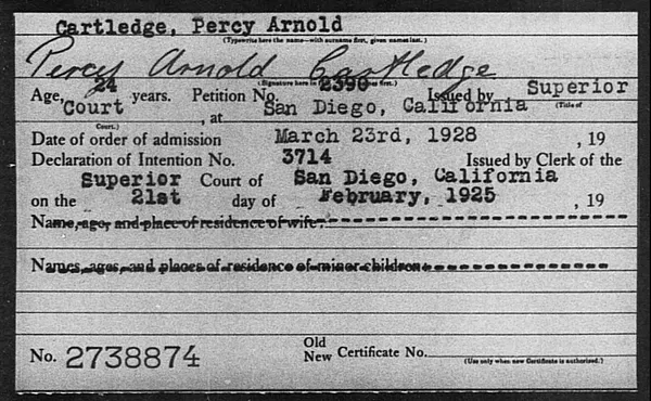 Cartledge, Percy Arnold - 1928