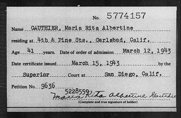 Gauthier, Maria Rita Albertine - 1943