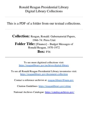 [Finance] - Budget Messages of Ronald Reagan, 1970-1972