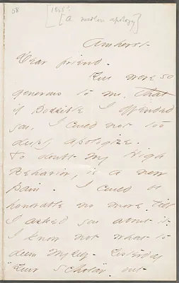 Emily Dickinson, Amherst Mass., autograph letter to Thomas Wentworth Higginson, about 1863