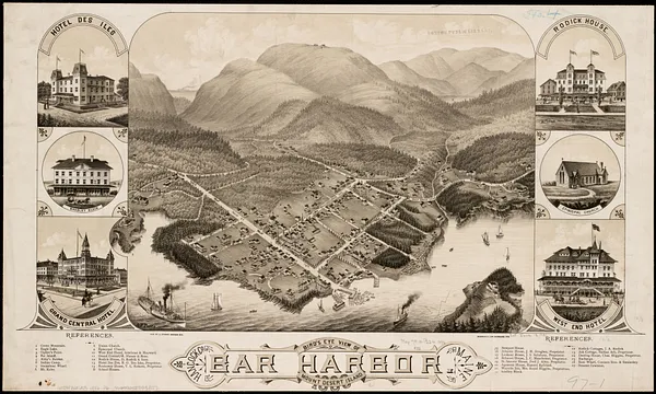 Bird's eye view of Bar Harbor, Mount Desert Island, Hancock Co., Maine, 1886