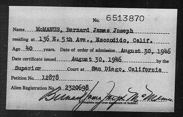 McManus, Bernard James Joseph - 1946