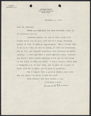 Herbert Brutus Ehrmann Papers, 1906-1970. Sacco-Vanzetti. Correspondence re Sacco-Vanzetti, 1945-1949. Box 11, Folder 5, Harvard Law School Library, Historical & Special Collections