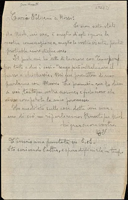 Bartolomeo Vanzetti autographed note signed (initials) to Aldino Felicani and [Augusto?] Rossi, [Charlestown], 1 January 1924