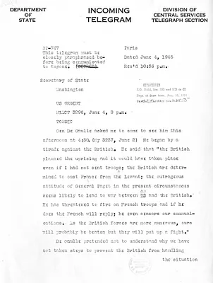 Telegram from Jefferson Caffery to Secrertary of State Edward Stettinius