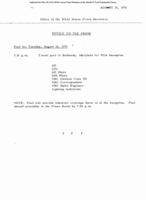 Pool for Tuesday, August 10, 1976 [Pool Assignments]