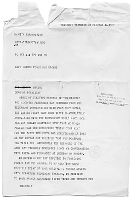 Teletype Message from Secretary of State George Marshall to President Harry S. Truman
