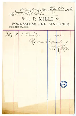 Bill and Receipt from H. R. Mills to George P. Gates