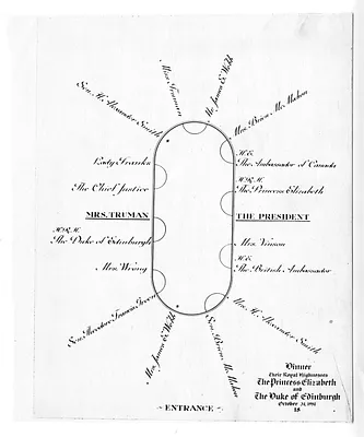 Seating Chart, Dinner for Their Royal Highnesses The Princess Elizabeth and The Duke of Edinburgh