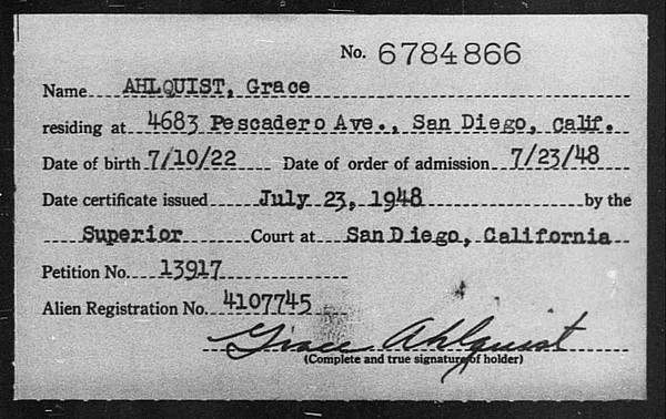 Ahlquist, Grace - 1948