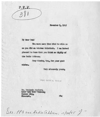 Letter from President Harry S. Truman to Benjamin Sosland