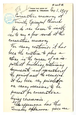 Longhand Note of Former President Harry S. Truman