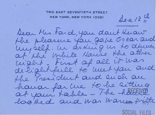 Letter from Francoise de la Renta to First Lady Betty Ford
