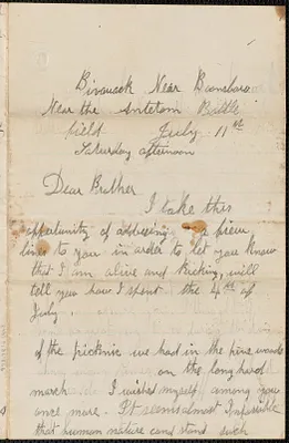 Letter from William Jubb, bivouack near Boonsboro, to Jabez Jubb, West Chelmsford, Mass., July 11, [1863]
