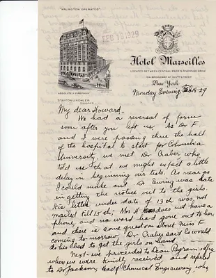 Letters Received to Howard [H.H. Barker], February 18, 1929