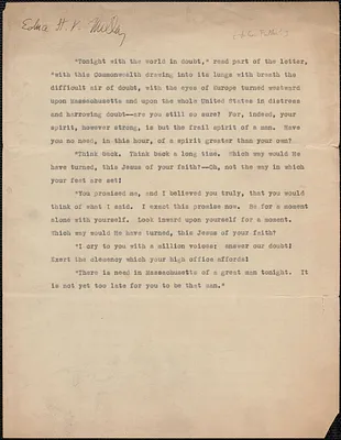 Edna St. Vincent Millay typed document, [Boston, Mass.?, 22 August 1927]