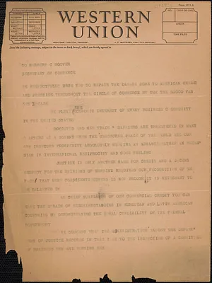 Sacco-Vanzetti Defense Committee typed telegram (draft) to Herbert C. Hoover, Boston, Mass., [1927?]