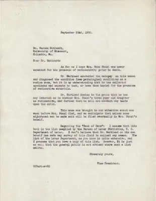 Letters Sent to Dr. Herman Schlundt, September 23, 1930