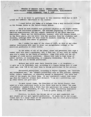 Remarks of Senator John F. Kennedy Smith College Commencement Address June 8, 1958