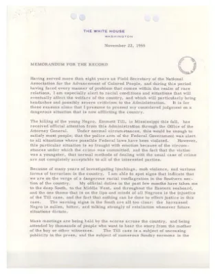 Memorandum for the Record, E. Frederic Morrow Regarding Emmett Till