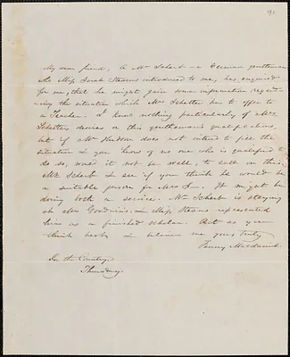 Fanny Macdaniel autograph letter signed to John Sullivan Dwight, [Brook Farm], April 28