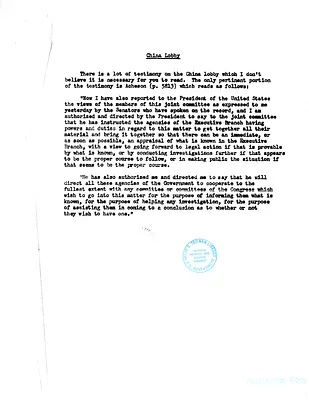 Excerpt of Testimony of Dean Acheson re China Lobby