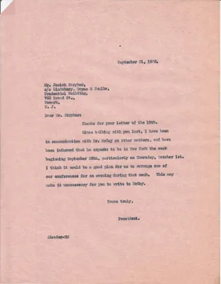 Letters Sent to Josiah Stryker, September 21, 1925