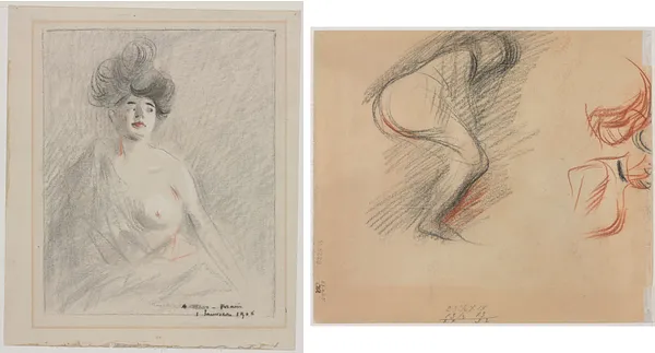Courtesan (recto) Figure Sketches (verso)