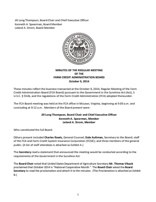 Board Meeting Minutes, October 2014