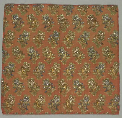 Fragment of Silk Taffeta with “Rose and Nightingale” Motif