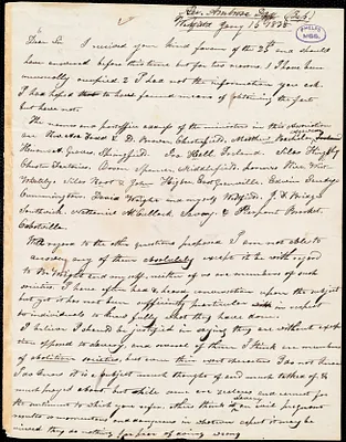 Letter from Ambrose Day, Westfield, to Amos Augustus Phelps, Jany 15 1838