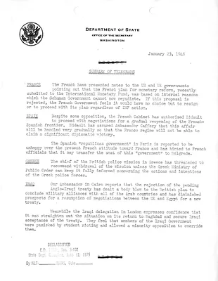 Memorandum, State Department Summary of Telegrams