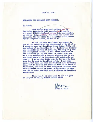 Memorandum from David Niles to Matthew Connelly