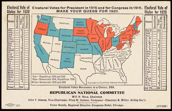 Electoral votes for President in 1916 and for Congress in 1918