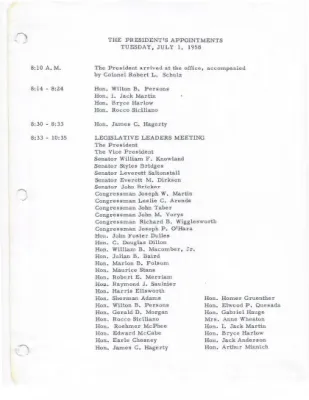 The President's Daily Appointments for July-December 1958