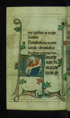 Leaf from Book of Hours: Terce from Hours of the Virgin, Initial C with an Apostle Holding a Scroll