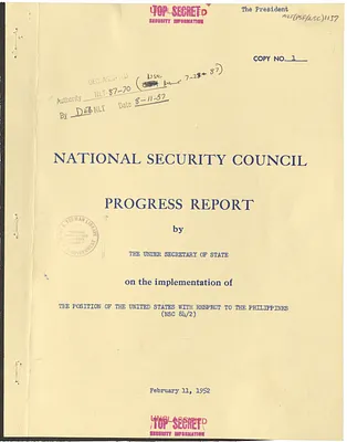 National Security Council Progress Report by the Under Secretary of State on the Implementation of the Position of the United States with Respect to the Philippines (NSC 84/2)