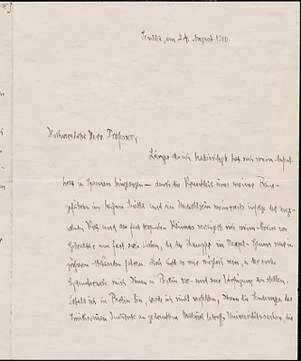 Drechsler, Robert Walter, fl. 1913 autograph letter signed to Hugo Münsterberg, Seville, Spain, 24 August 1910