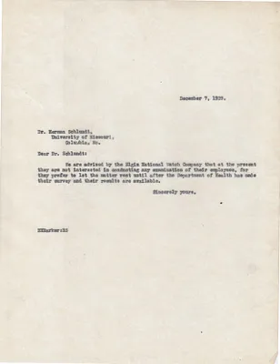 Letters Sent to Dr. Herman Schlundt, December 7, 1929