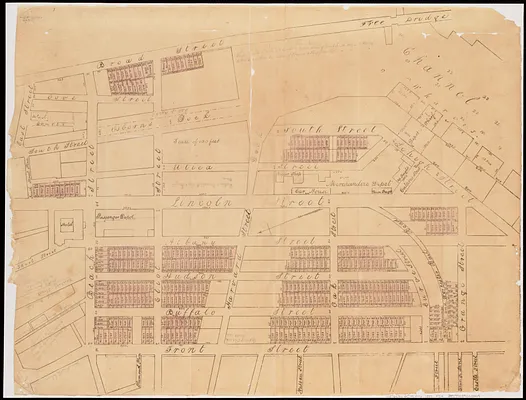 [Plan of lots in Chinatown, between Broad and Front Streets, and Beach and Orange Streets, Boston]