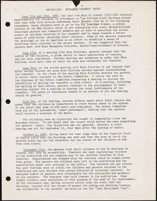 Chronology: Boardman Parents’ Group prepared by A. Robert Phillips, Coordinator from Massachusetts Freedom Movement