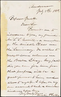 Letter from Theodore Parker, Boston, [Massachusetts], to Charles Coffin Jewett, 1858 Apr[il] 13 - July 5