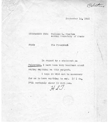 Correspondence Between President Harry S. Truman and Acting Secretary of State Will Clayton, with Related Memorandum from President Harry S. Truman to David Niles