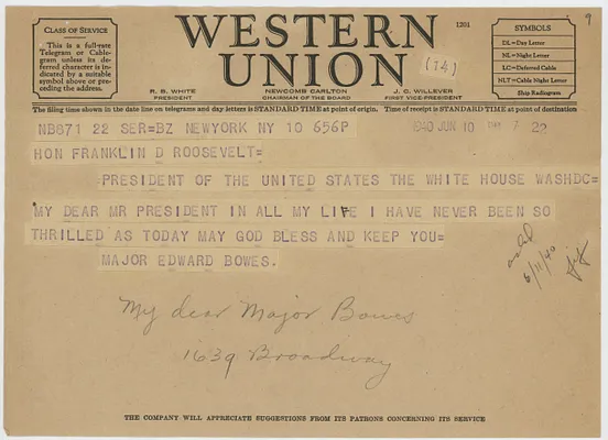Telegram, Major Edward Bowes